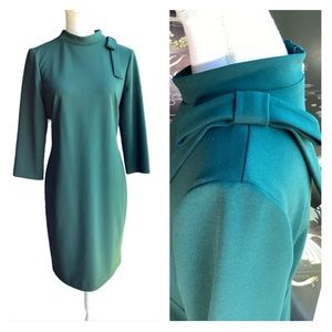 NWOT Andrew Marc Green Bow Detail Midi Dress. B27
